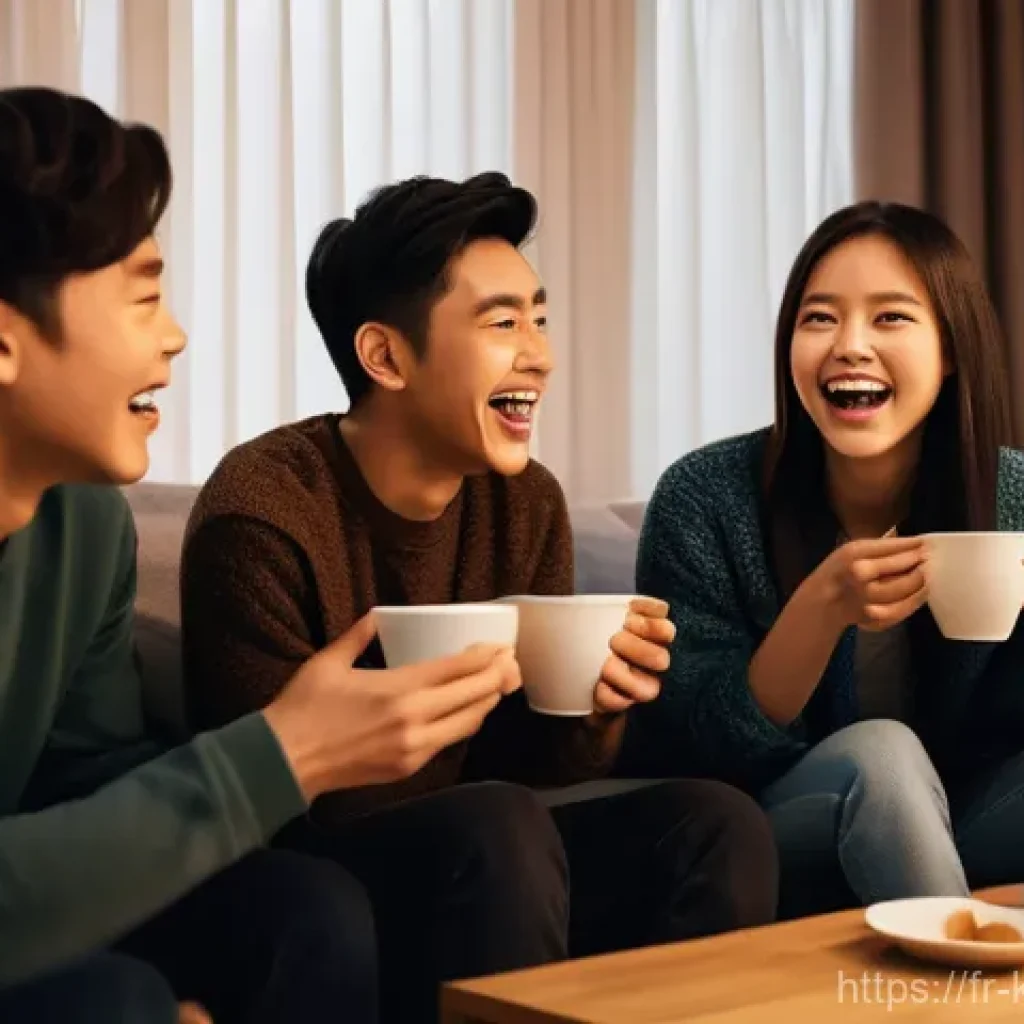 안일권 드라마 카메오 출연 - **Prompt:** A cozy, modern living room at night, softly lit by ambient lamps. A diverse group of fou...