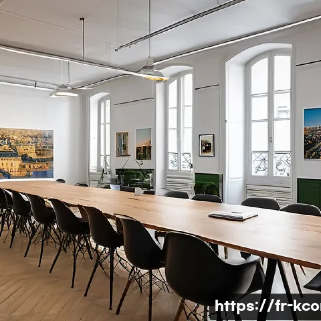 송은이 기획사 설립 - A modern artistic agency office in Paris, bustling with creative professionals collaborating in an o...