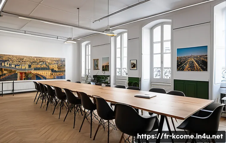 송은이 기획사 설립 - A modern artistic agency office in Paris, bustling with creative professionals collaborating in an o...