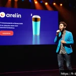 이상민 개그 도전기 - A dynamic stand-up comedy scene set in a modern Parisian comedy club, featuring a young French comed...