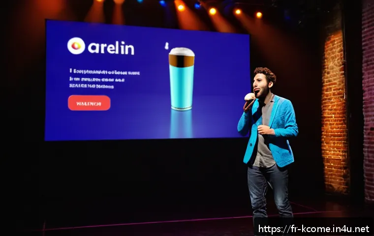 이상민 개그 도전기 - A dynamic stand-up comedy scene set in a modern Parisian comedy club, featuring a young French comed...